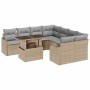Conjunto de sofá de jardín 9 pcs Beige Rattan de Poliéster en Sofás de exterior | Comprar online en Foru.es