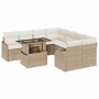 Conjunto de sofá de jardín 9 pcs Beige Rattan de Poliéster en Sofás de exterior | Comprar online en Foru.es