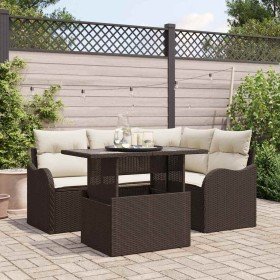 Conjunto de sofá de jardín 5 pcs Marrón Rattan de Poliéster en Sofás de exterior | Comprar online en Foru.es