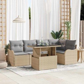 Conjunto de sofá de jardín 6 pcs Beige Rattan de Poliéster en Sofás de exterior | Comprar online en Foru.es