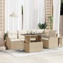 Conjunto de sofá de jardín 6 pcs Beige Rattan de Poliéster en Sofás de exterior | Comprar online en Foru.es