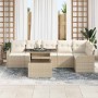 Conjunto de sofá de jardín 7 pcs Beige Rattan de Poliéster en Sofás de exterior | Comprar online en Foru.es