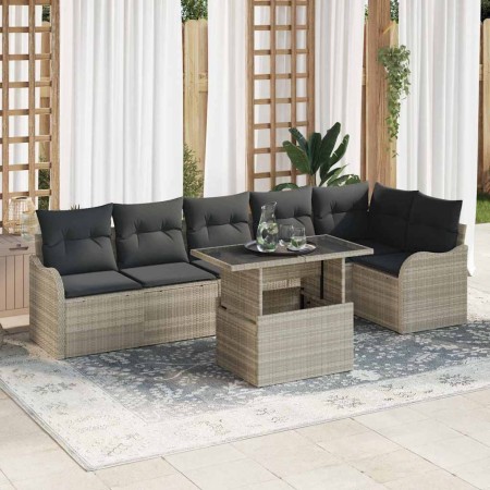 Conjunto de sofá de jardín 7 pcs Gris Claro Rattan de Poliéster en Sofás de exterior | Comprar online en Foru.es