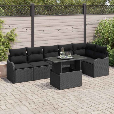 Conjunto de sofá de jardín 7 pcs Negro Rattan de Poliéster en Sofás de exterior | Comprar online en Foru.es