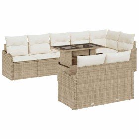 Conjunto de sofá de jardín 9 pcs Beige Rattan de Poliéster en Sofás de exterior | Comprar online en Foru.es