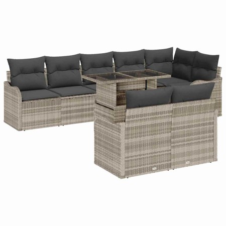 Conjunto de sofá de jardín 9 pcs Gris Claro Rattan de Poliéster en Sofás de exterior | Comprar online en Foru.es