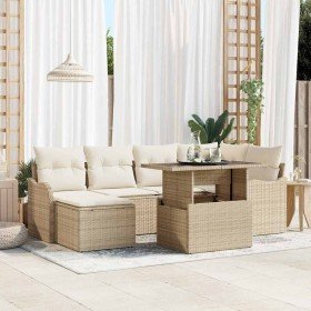 Conjunto de sofá de jardín con cojín 7 pcs Beige Poliratán en Sofás de exterior | Comprar online en Foru.es