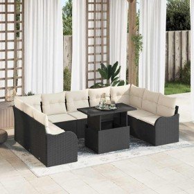Conjunto de sofá de jardín 10 pcs Negro Rattan de Poliéster en Sofás de exterior | Comprar online en Foru.es