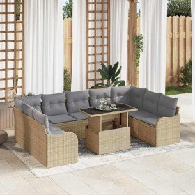 Conjunto de sofá de jardín 10 pcs Beige Rattan de Poliéster en Sofás de exterior | Comprar online en Foru.es