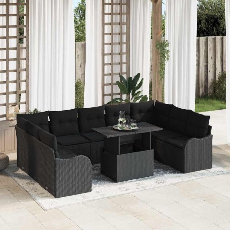 Conjunto de sofá de jardín 10 pcs Negro Rattan de Poliéster en Sofás de exterior | Comprar online en Foru.es