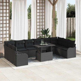 Conjunto de sofá de jardín 11 pcs Negro Rattan de Poliéster en Sofás de exterior | Comprar online en Foru.es