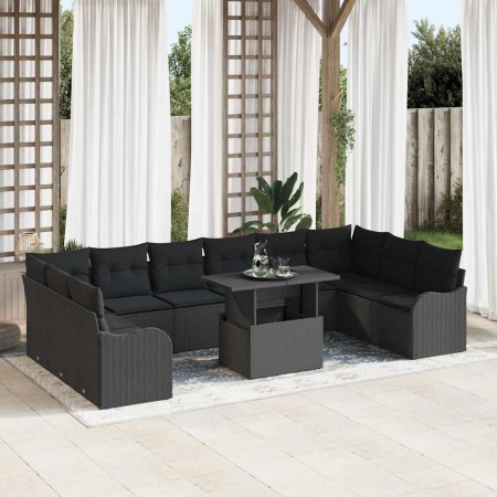 Conjunto de sofá de jardín 11 pcs Negro Rattan de Poliéster en Sofás de exterior | Comprar online en Foru.es