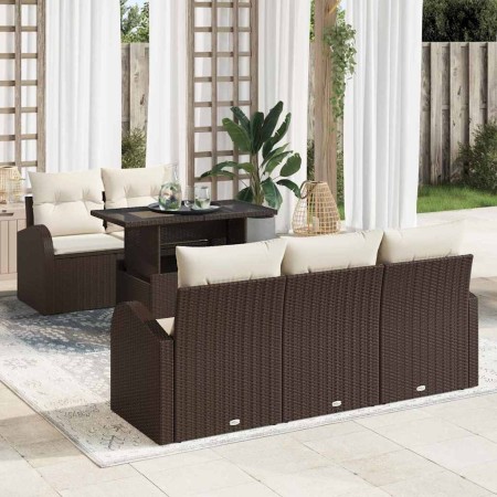 Conjunto de sofá de jardín 6 pcs Marrón Rattan de Poliéster en Sofás de exterior | Comprar online en Foru.es