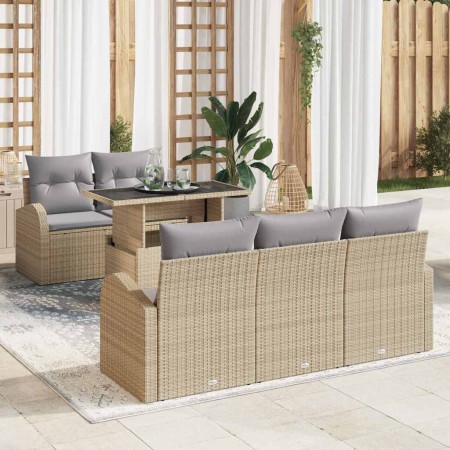 Conjunto de sofá de jardín 6 pcs Beige Rattan de Poliéster en Sofás de exterior | Comprar online en Foru.es