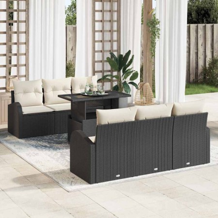 Conjunto de sofá de jardín 7 pcs Negro Rattan de Poliéster en Sofás de exterior | Comprar online en Foru.es