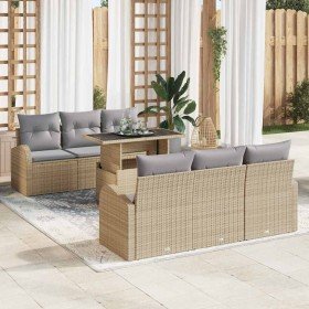 Conjunto de sofá de jardín 7 pcs Beige Rattan de Poliéster en Sofás de exterior | Comprar online en Foru.es