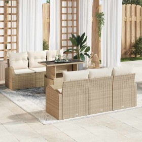 Conjunto de sofá de jardín 7 pcs Beige Rattan de Poliéster en Sofás de exterior | Comprar online en Foru.es