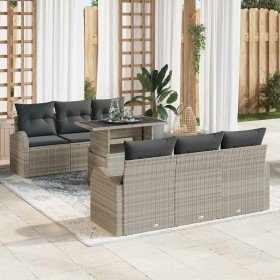 Conjunto de sofá de jardín 7 pcs Gris Claro Rattan de Poliéster en Sofás de exterior | Comprar online en Foru.es