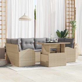 Conjunto de sofá de jardín 7 pcs Beige Rattan de Poliéster en Sofás de exterior | Comprar online en Foru.es