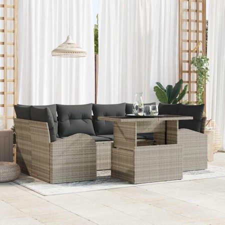 Conjunto de sofá de jardín 7 pcs Gris Claro Rattan de Poliéster en Sofás de exterior | Comprar online en Foru.es