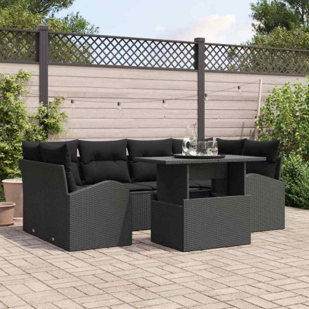 Conjunto de sofá de jardín 7 pcs Negro Rattan de Poliéster en Sofás de exterior | Comprar online en Foru.es