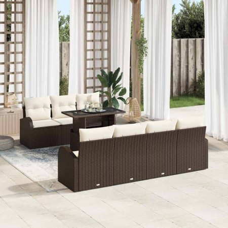 Conjunto de sofá de jardín 8 pcs Marrón Rattan de Poliéster en Sofás de exterior | Comprar online en Foru.es