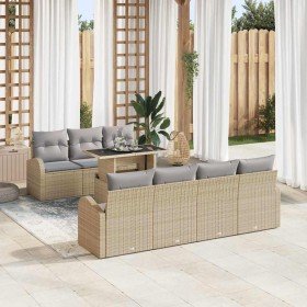 Conjunto de sofá de jardín 8 pcs Beige Rattan de Poliéster en Sofás de exterior | Comprar online en Foru.es