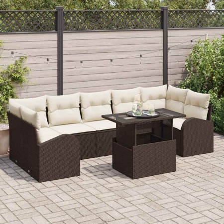 Conjunto de sofá de jardín 8 pcs Marrón Rattan de Poliéster en Sofás de exterior | Comprar online en Foru.es