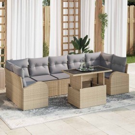 Conjunto de sofá de jardín 8 pcs Beige Rattan de Poliéster en Sofás de exterior | Comprar online en Foru.es