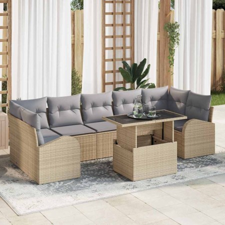 Conjunto de sofá de jardín 8 pcs Beige Rattan de Poliéster en Sofás de exterior | Comprar online en Foru.es