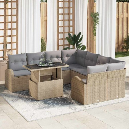 Conjunto de sofá de jardín 9 pcs Beige Rattan de Poliéster en Sofás de exterior | Comprar online en Foru.es