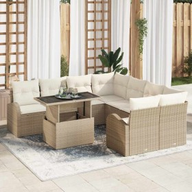 Conjunto de sofá de jardín 9 pcs Beige Rattan de Poliéster en Sofás de exterior | Comprar online en Foru.es