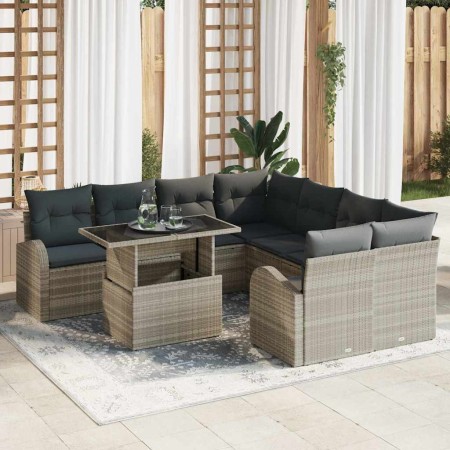 Conjunto de sofá de jardín 9 pcs Gris Claro Rattan de Poliéster en Sofás de exterior | Comprar online en Foru.es