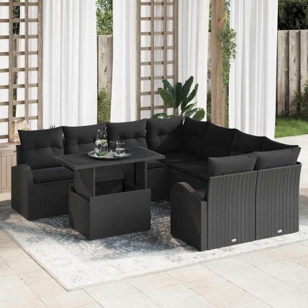 Conjunto de sofá de jardín 9 pcs Negro Rattan de Poliéster en Sofás de exterior | Comprar online en Foru.es