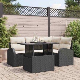 Conjunto de sofá de jardín con cojín 5 pcs Negro Poliratán en Sofás de exterior | Comprar online en Foru.es
