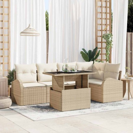 Conjunto de sofá de jardín con cojín 6 pcs Beige Poliratán en Sofás de exterior | Comprar online en Foru.es