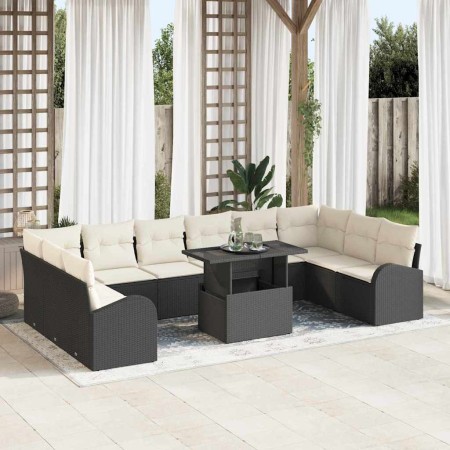 Conjunto de sofá de jardín con cojín 11 pcs Negro Poliratán en Sofás de exterior | Comprar online en Foru.es