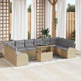Conjunto de sofá de jardín con cojín 11 pcs Beige Poliratán en Sofás de exterior | Comprar online en Foru.es