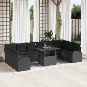 Conjunto de sofá de jardín con cojín 11 pcs Negro Poliratán en Sofás de exterior | Comprar online en Foru.es