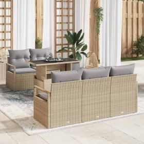 Conjunto de sofá de jardín con cojín 6 pcs Beige Poliratán en Sofás de exterior | Comprar online en Foru.es