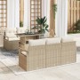 Conjunto de sofá de jardín con cojín 6 pcs Beige Poliratán en Sofás de exterior | Comprar online en Foru.es