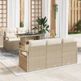 Conjunto de sofá de jardín con cojín 6 pcs Beige Poliratán en Sofás de exterior | Comprar online en Foru.es