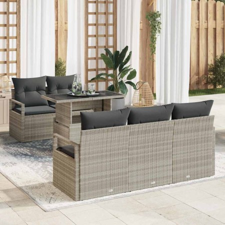 Conjunto de sofá de jardín con cojín 6 pcs Gris Claro Poliratán en Sofás de exterior | Comprar online en Foru.es