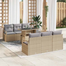 Conjunto de sofá de jardín con cojín 7 pcs Beige Poliratán en Sofás de exterior | Comprar online en Foru.es