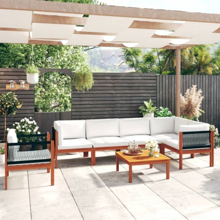 Conjunto de jardín 7 piezas con cojines color crema 63x63 cm en Conjuntos de jardín | Comprar online en Foru.es