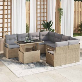 Conjunto de sofá de jardín con cojín 9 pcs Beige Poliratán en Sofás de exterior | Comprar online en Foru.es