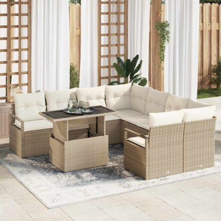 Conjunto de sofá de jardín con cojín 9 pcs Beige Poliratán en Sofás de exterior | Comprar online en Foru.es