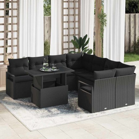 Conjunto de sofá de jardín con cojín 9 pcs Negro Poliratán en Sofás de exterior | Comprar online en Foru.es