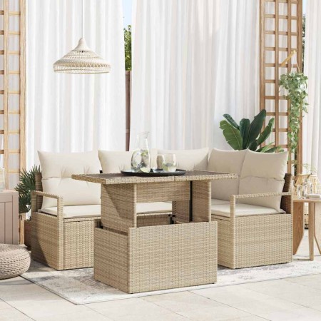Conjunto de sofá de jardín 5 pcs Beige Poliratán en Sofás de exterior | Comprar online en Foru.es