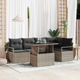 Conjunto de sofá de jardín con cojín 6 pcs Gris Poliratán en Sofás de exterior | Comprar online en Foru.es